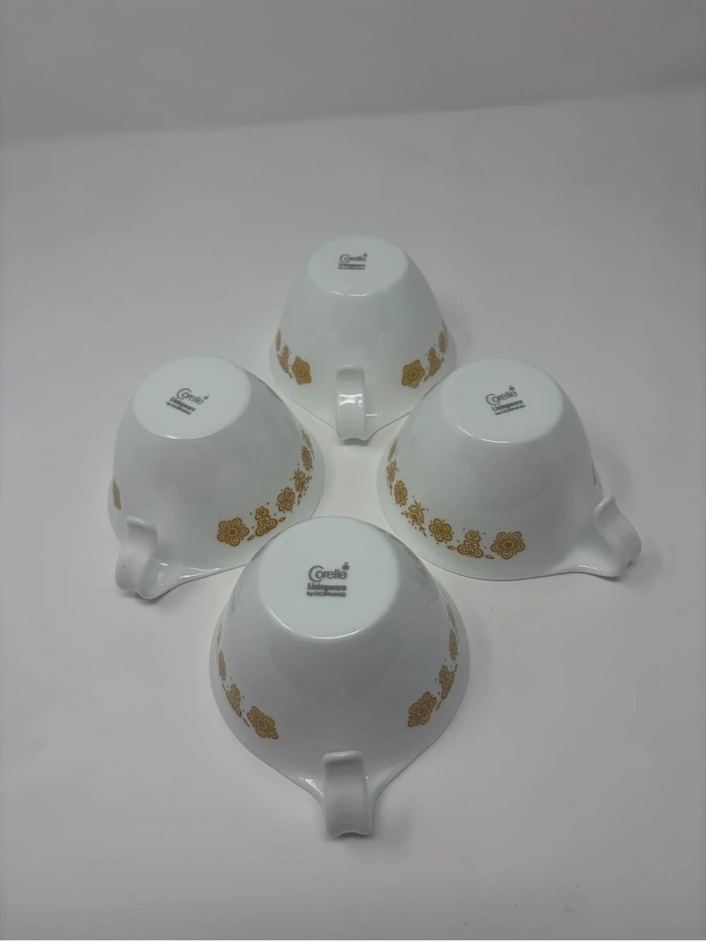 Vintage Corelle White Butterfly Gold Floral Trim Tea Cups - Set of 4